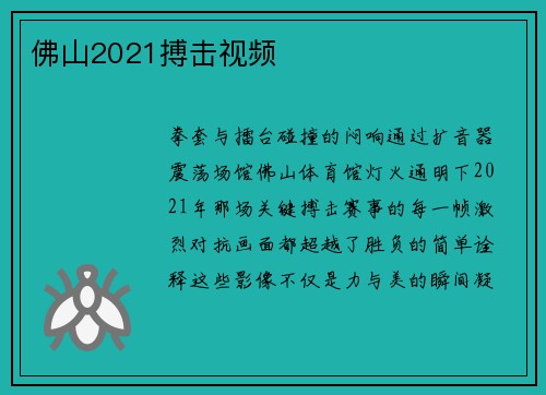 佛山2021搏击视频